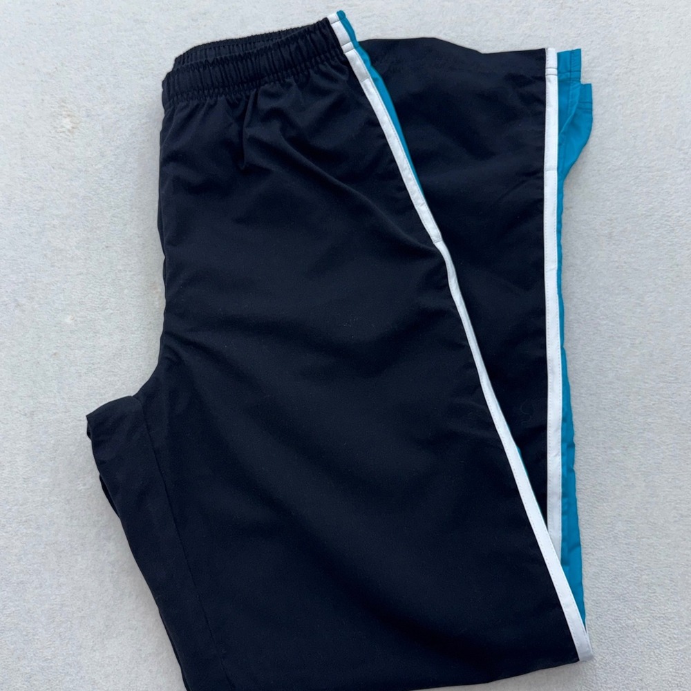 Nike Track Pants Womens M Black Teal White Striped Grey Tag Vtg Athletic Swoosh